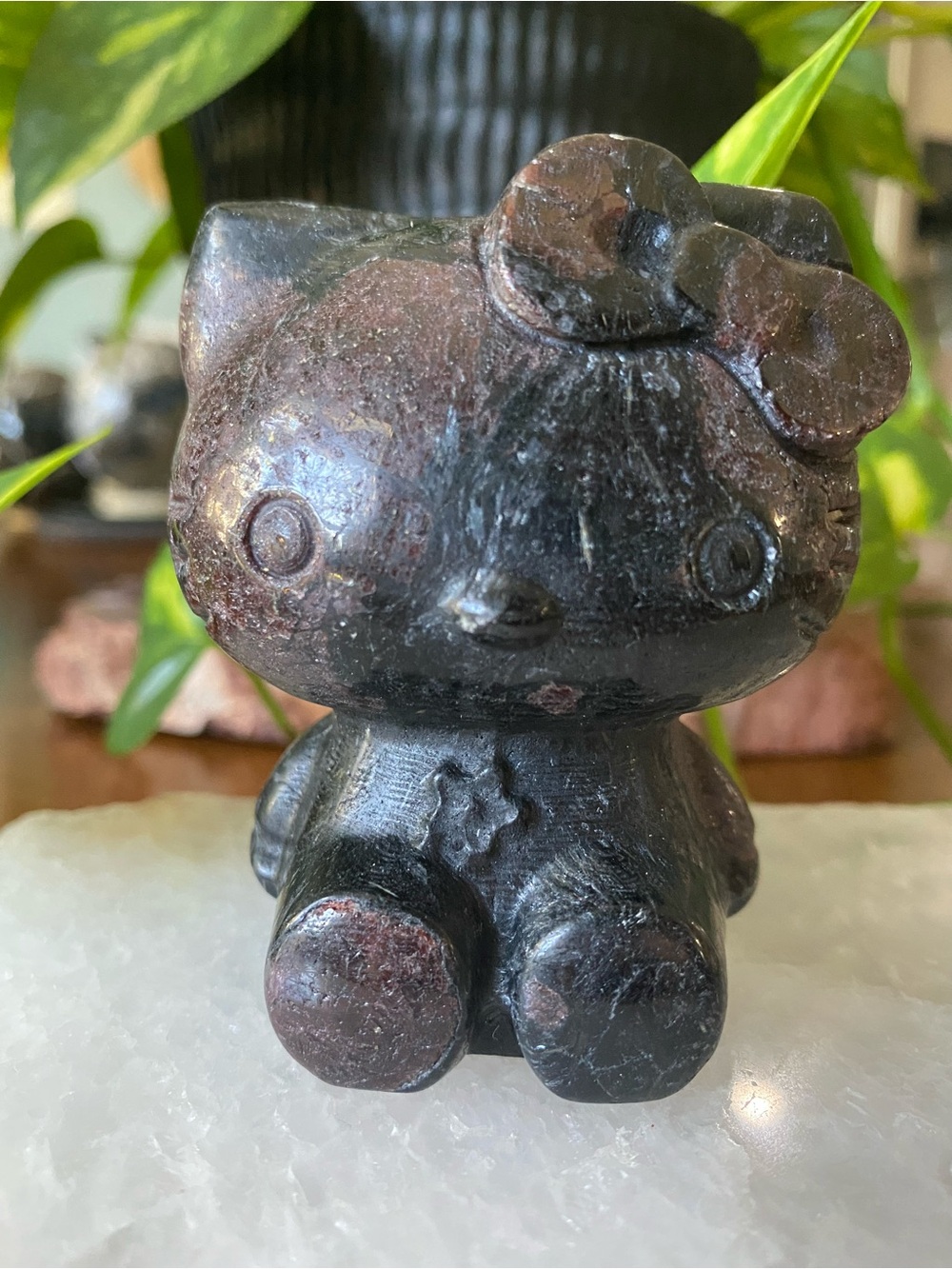 Cosmic Kitty – 3” Garnet in Astrolite Hello Kitty Crystal Sculpture